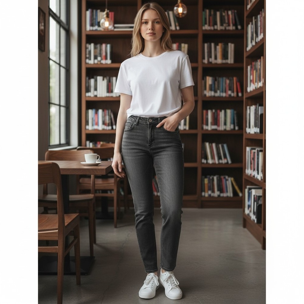 American Eagle Curvy Mom Jeans Womens 6 Gray High Rise Tapered Academia Travel